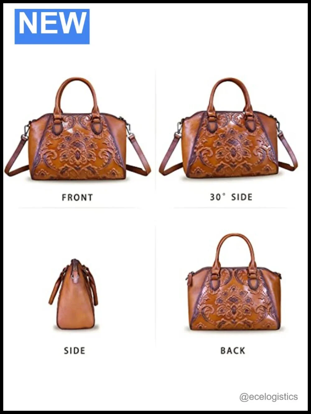 Genuine Leather Vintage Embossed Hobo Satchel Crossbody Handbag